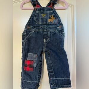 OshKosh B'gosh Kids,6M overalls with Patchwork,Dark Blue & Embroidered Moose